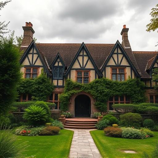 Manoir normand entouré de verdure.